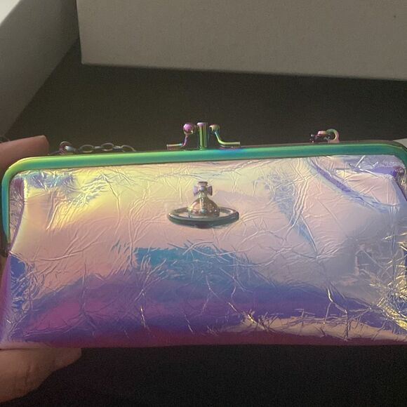 NWT Vivienne Westwood Archive Orb Double Frame Iridescent Pink Crossbody Purse - Picture 9 of 14